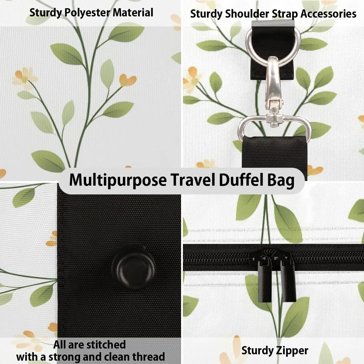 Travel Duffle Bag Flowers Branches Gym Bags for Men Women Travel Duffel Bags with Adjustable Shoulder Strap Carry On Weekender Bag