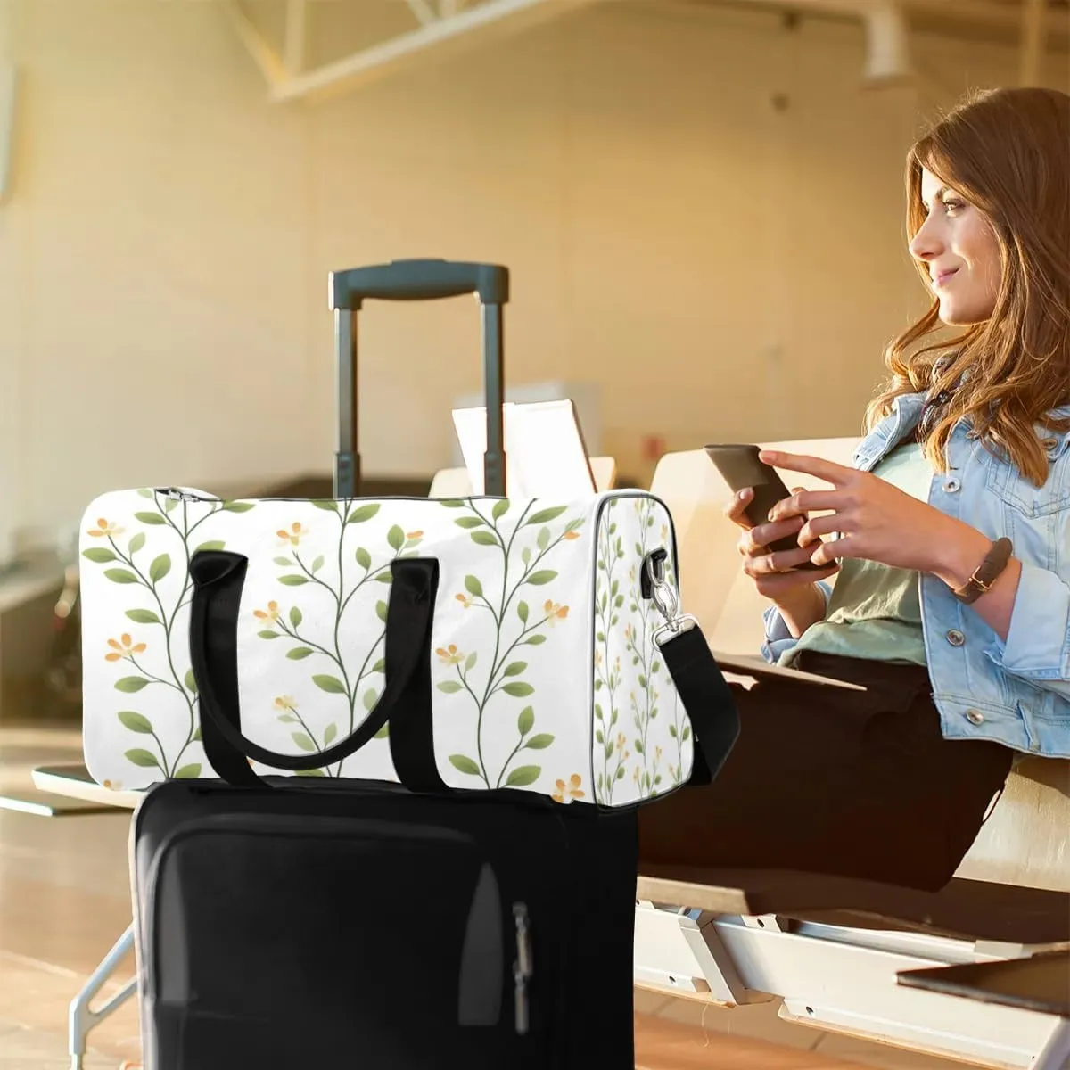 Travel Duffle Bag Flowers Branches Gym Bags for Men Women Travel Duffel Bags with Adjustable Shoulder Strap Carry On Weekender Bag