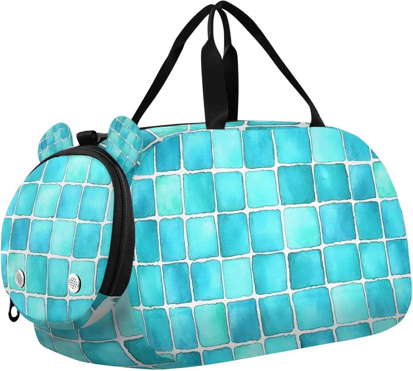 Travel Duffle Bag for Kids Boys Girls Aqua Tile Buffalo Plaid Checkered Sports Bag Overnighter Duffle Sleepover Weekender with Shoes Compartment