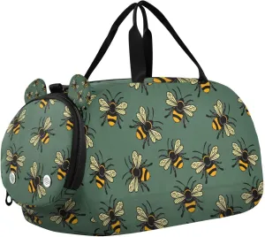 Travel Duffle Bag for Kids Boys Girls Bee Honey Green Sports Bag Overnighter Duffle Sleepover Weekender with Shoes Compartment