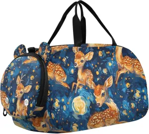Travel Duffle Bag for Kids Boys Girls Deer Style Starry Sky Sports Bag Overnighter Duffle Sleepover Weekender with Shoes Compartment