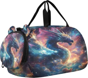 Travel Duffle Bag for Kids Boys Girls Dragon Colorful Galaxy Sports Bag Overnighter Duffle Sleepover Weekender with Shoes Compartment