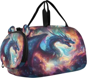 Travel Duffle Bag for Kids Boys Girls Dragon Wing Galaxy Colorful Space Sports Bag Overnighter Duffle Sleepover Weekender with Shoes Compartment