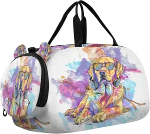 Travel Duffle Bag for Kids Boys Girls Golden Retriever Male Dog Sports Bag Overnighter Duffle Sleepover Weekender with Shoes Compartment