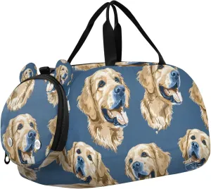 Travel Duffle Bag for Kids Boys Girls Labrador Golden Retriever Dog Sports Bag Overnighter Duffle Sleepover Weekender with Shoes Compartment