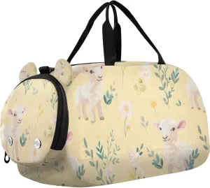 Travel Duffle Bag for Kids Boys Girls Lamb Farmhouse Beige Sports Bag Overnighter Duffle Sleepover Weekender with Shoes Compartment