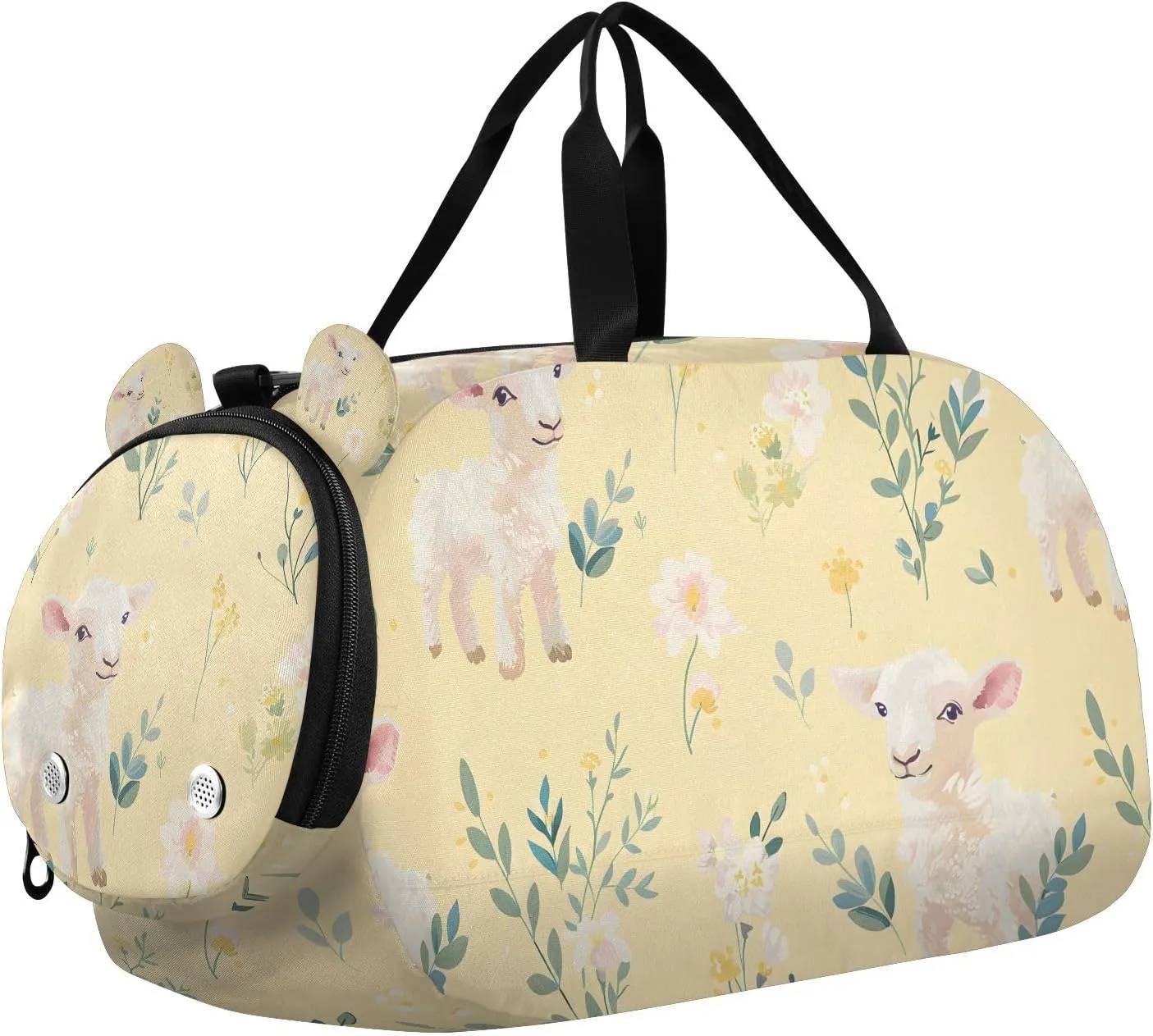Travel Duffle Bag for Kids Boys Girls Lamb Farmhouse Beige Sports Bag Overnighter Duffle Sleepover Weekender with Shoes Compartment