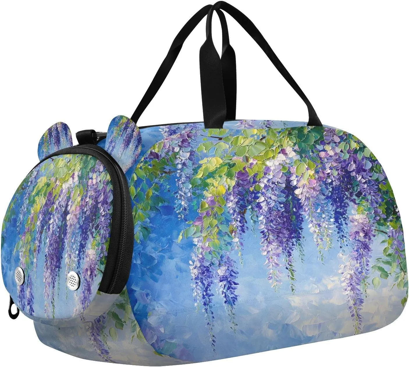 Travel Duffle Bag for Kids Boys Girls Lavender Wisteria Flowers Sports Bag Overnighter Duffle Sleepover Weekender with Shoes Compartment