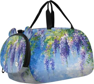 Travel Duffle Bag for Kids Boys Girls Lavender Wisteria Flowers Sports Bag Overnighter Duffle Sleepover Weekender with Shoes Compartment