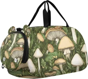 Travel Duffle Bag for Kids Boys Girls Mushrooms Green Pattern Sports Bag Overnighter Duffle Sleepover Weekender with Shoes Compartment