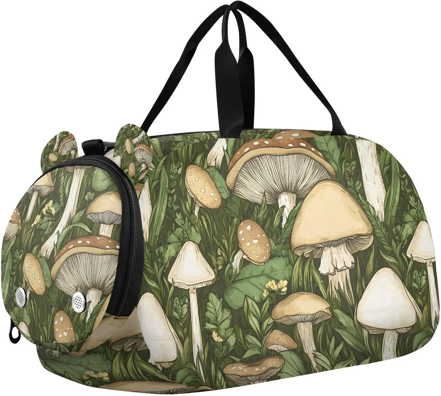 Travel Duffle Bag for Kids Boys Girls Mushrooms Green Pattern Sports Bag Overnighter Duffle Sleepover Weekender with Shoes Compartment