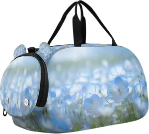 Travel Duffle Bag for Kids Boys Girls Nemophila Blue Flowers Sports Bag Overnighter Duffle Sleepover Weekender with Shoes Compartment