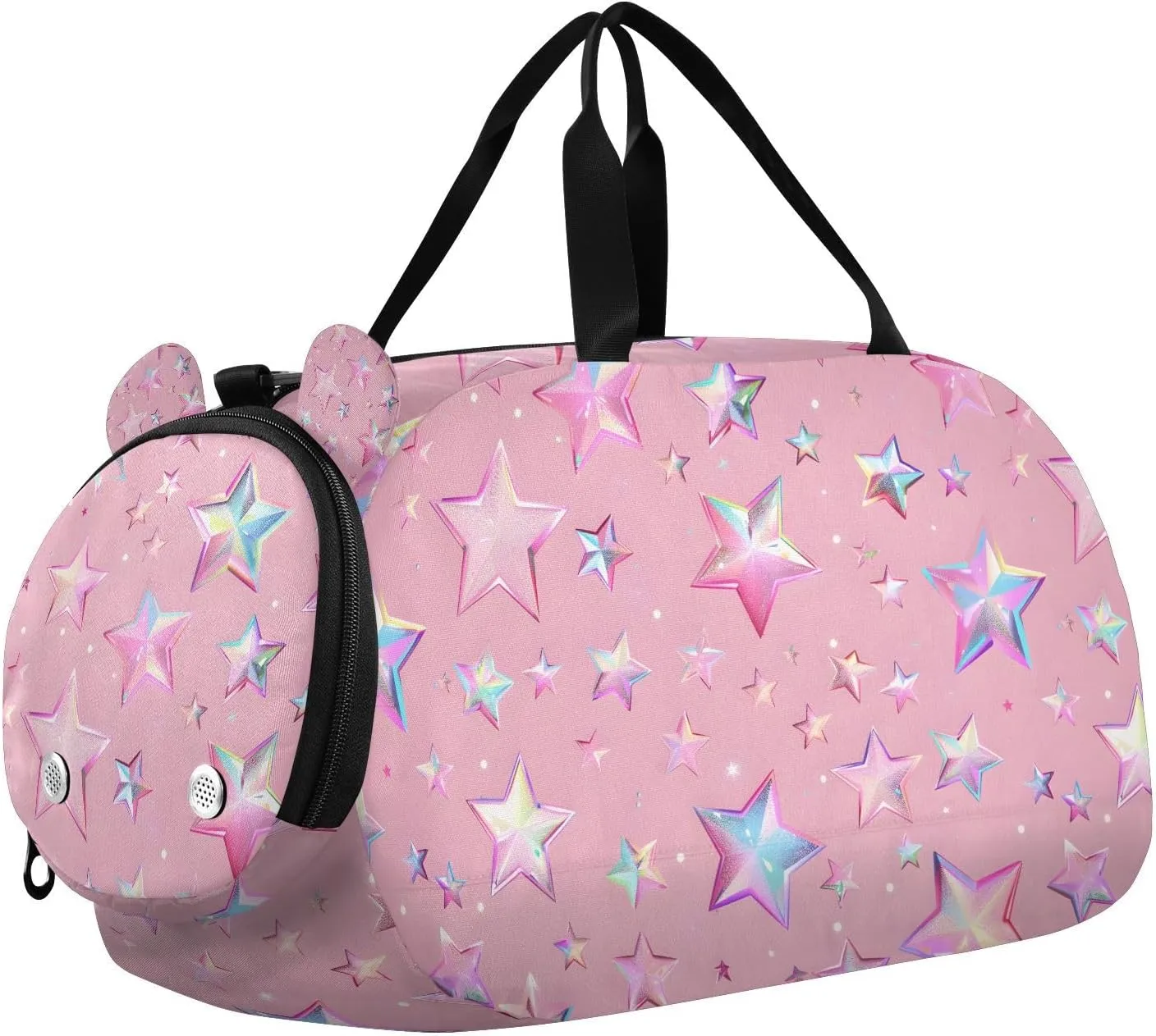Travel Duffle Bag for Kids Boys Girls Pink Star Pattern Sports Bag Overnighter Duffle Sleepover Weekender with Shoes Compartment