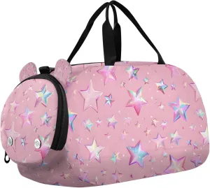 Travel Duffle Bag for Kids Boys Girls Pink Star Pattern Sports Bag Overnighter Duffle Sleepover Weekender with Shoes Compartment