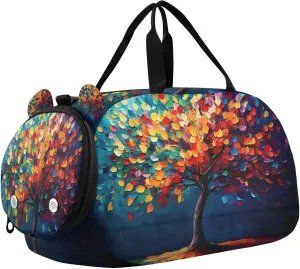 Travel Duffle Bag for Kids Boys Girls Rainbow Tree Of Life Leaf Print Sports Bag Overnighter Duffle Sleepover Weekender with Shoes Compartment