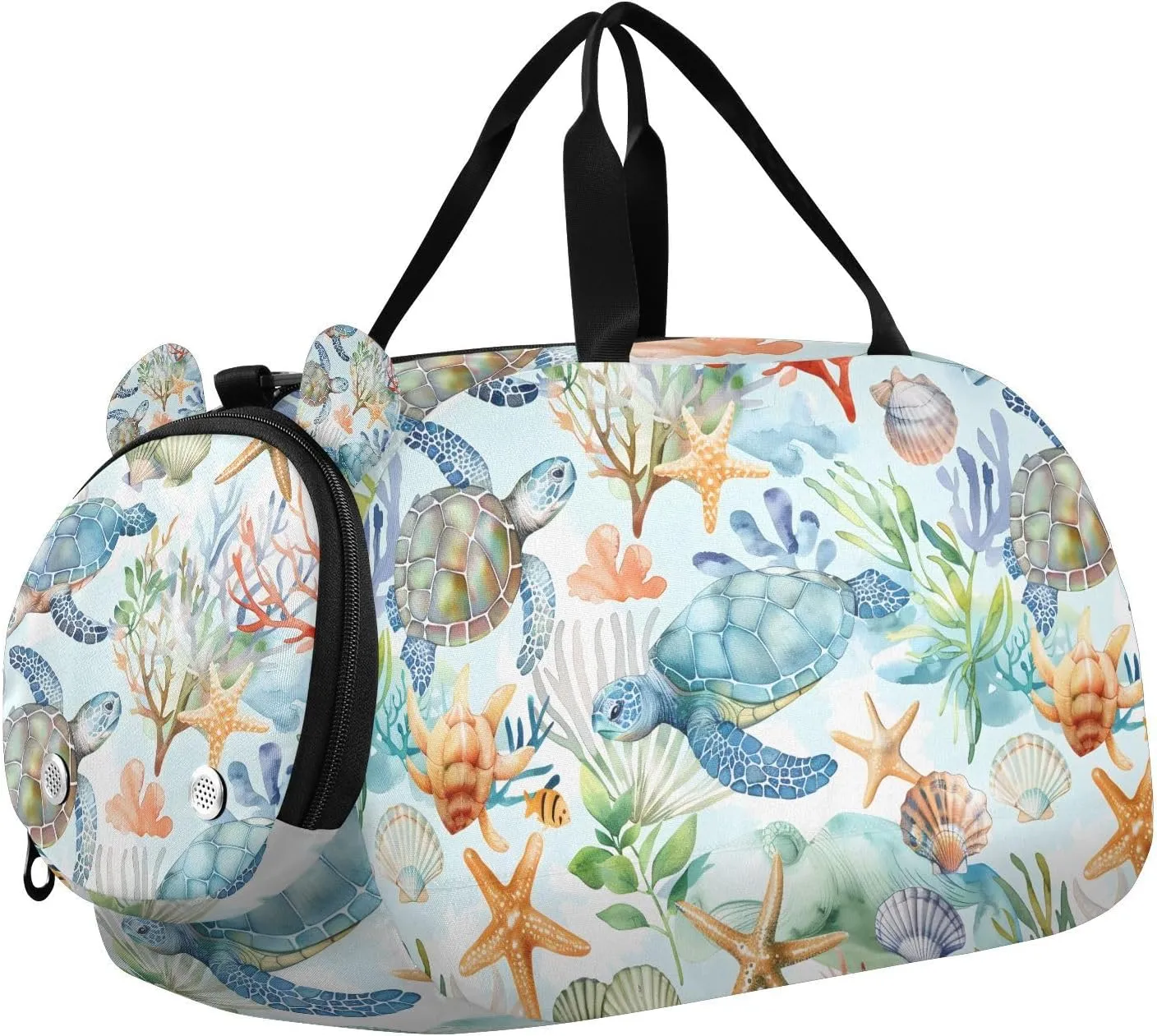 Travel Duffle Bag for Kids Boys Girls Sea Turtles Blue Ocean Sports Bag Overnighter Duffle Sleepover Weekender with Shoes Compartment