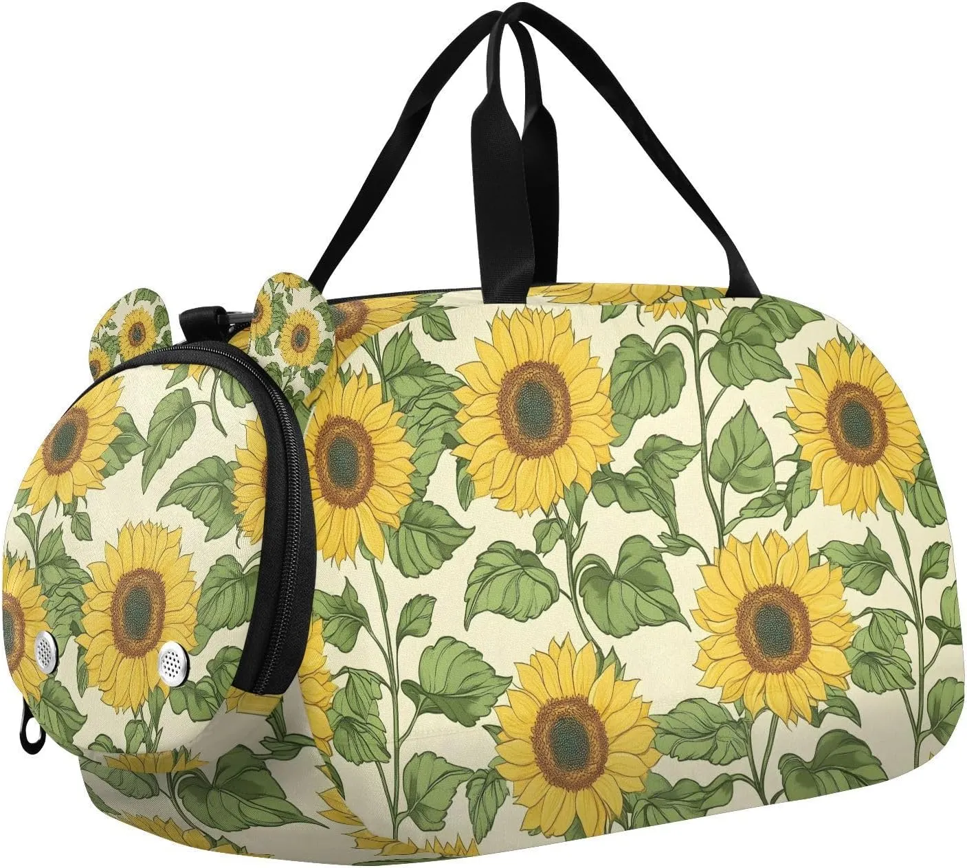 Travel Duffle Bag for Kids Boys Girls Sunflower Vintage Flower Sports Bag Overnighter Duffle Sleepover Weekender with Shoes Compartment