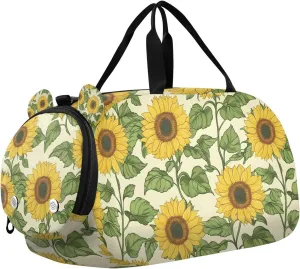 Travel Duffle Bag for Kids Boys Girls Sunflower Vintage Flower Sports Bag Overnighter Duffle Sleepover Weekender with Shoes Compartment
