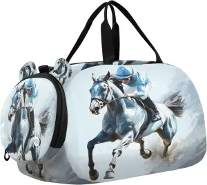 Travel Duffle Bag for Kids Boys Girls Western Race Horse Sports Bag Overnighter Duffle Sleepover Weekender with Shoes Compartment
