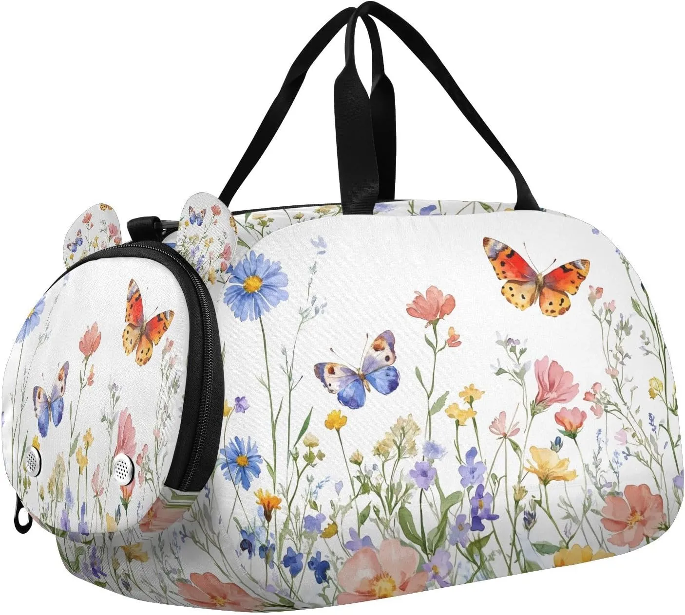 Travel Duffle Bag for Kids Boys Girls Wildflowers Butterfly Flower Sports Bag Overnighter Duffle Sleepover Weekender with Shoes Compartment