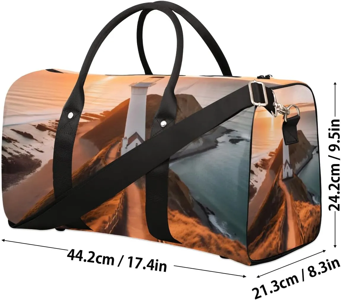 Travel Duffle Bag Lighthouse Sea Gym Bags for Men Women Travel Duffel Bags with Adjustable Shoulder Strap Carry On Weekender Bag