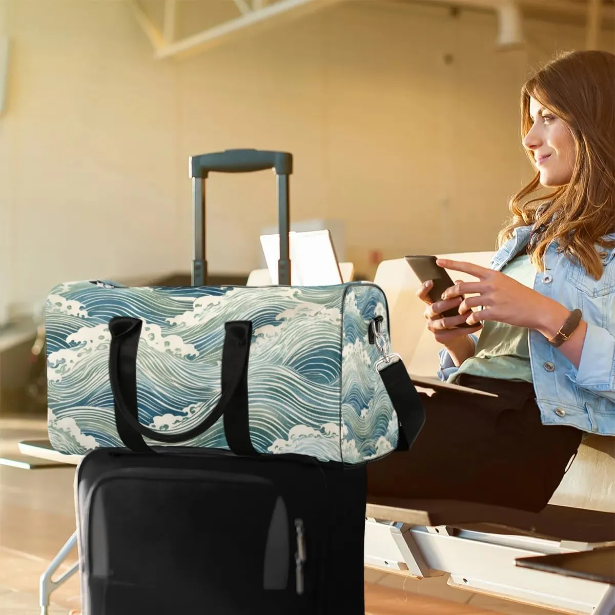 Travel Duffle Bag Ocean Water Theme Gym Bags for Men Women Travel Duffel Bags with Adjustable Shoulder Strap Carry On Weekender Bag