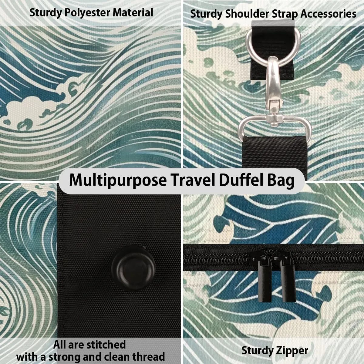 Travel Duffle Bag Ocean Water Theme Gym Bags for Men Women Travel Duffel Bags with Adjustable Shoulder Strap Carry On Weekender Bag