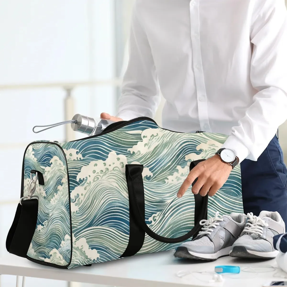 Travel Duffle Bag Ocean Water Theme Gym Bags for Men Women Travel Duffel Bags with Adjustable Shoulder Strap Carry On Weekender Bag
