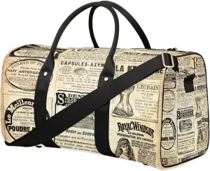 Travel Duffle Bag Vintage Newspaper Abstract Sports Gym Bag for Women Men Gym Bag Weekender Overnight Bags Waterproof Carry On Tote Bag Workout Bag Dance Swimming Yoga Hospital Maternity Bag