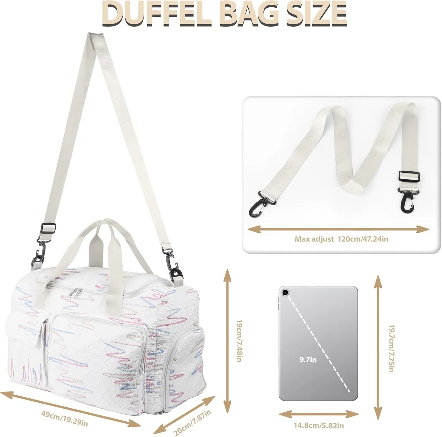 Travel Duffle Bag Waterproof Weekender Carry on Luggage Tote Bags for Women Sport Luggage Large Yoga Gym Trolley Sleeve Overnight Travel Business Bag Beige
