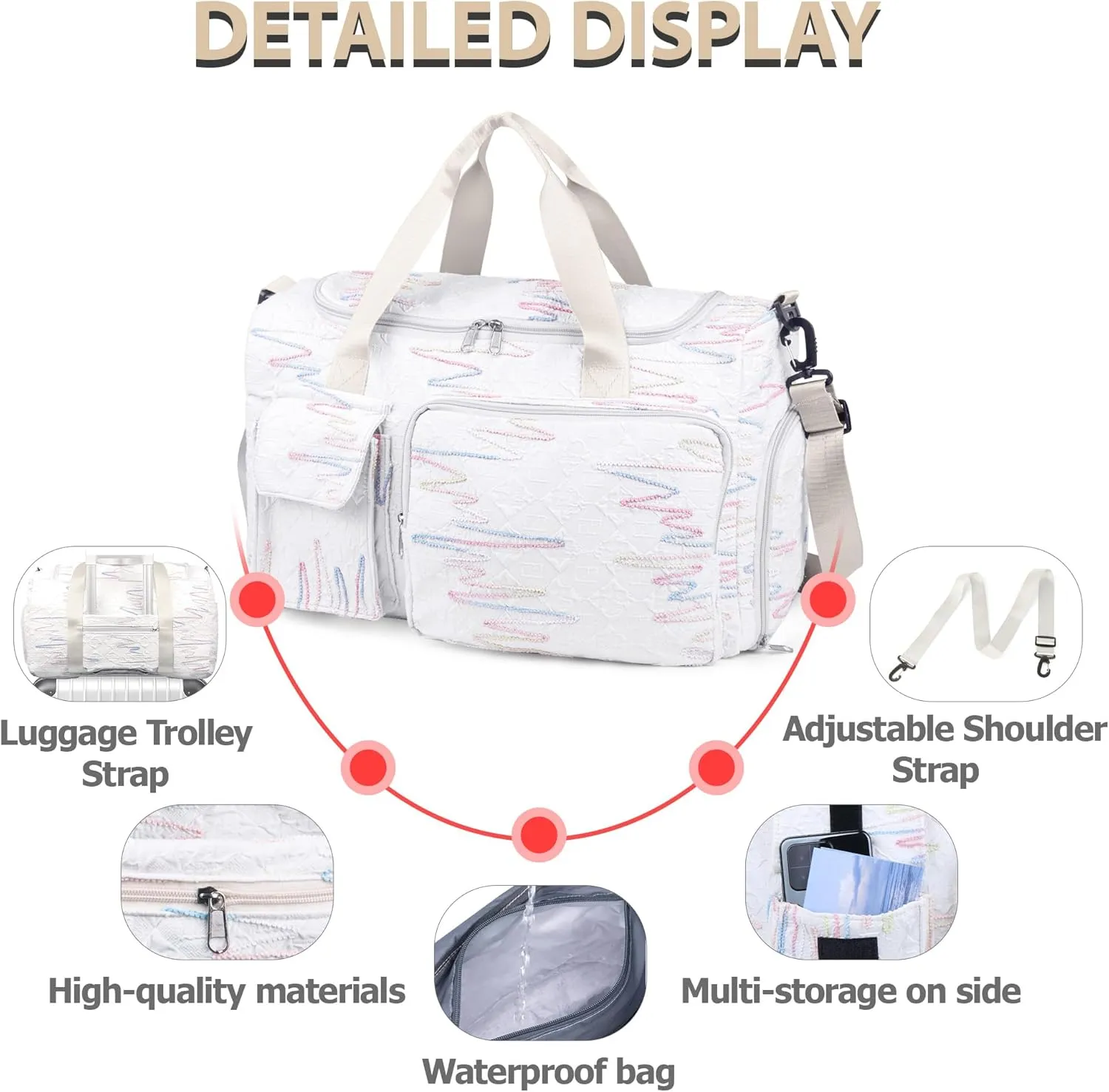 Travel Duffle Bag Waterproof Weekender Carry on Luggage Tote Bags for Women Sport Luggage Large Yoga Gym Trolley Sleeve Overnight Travel Business Bag Beige