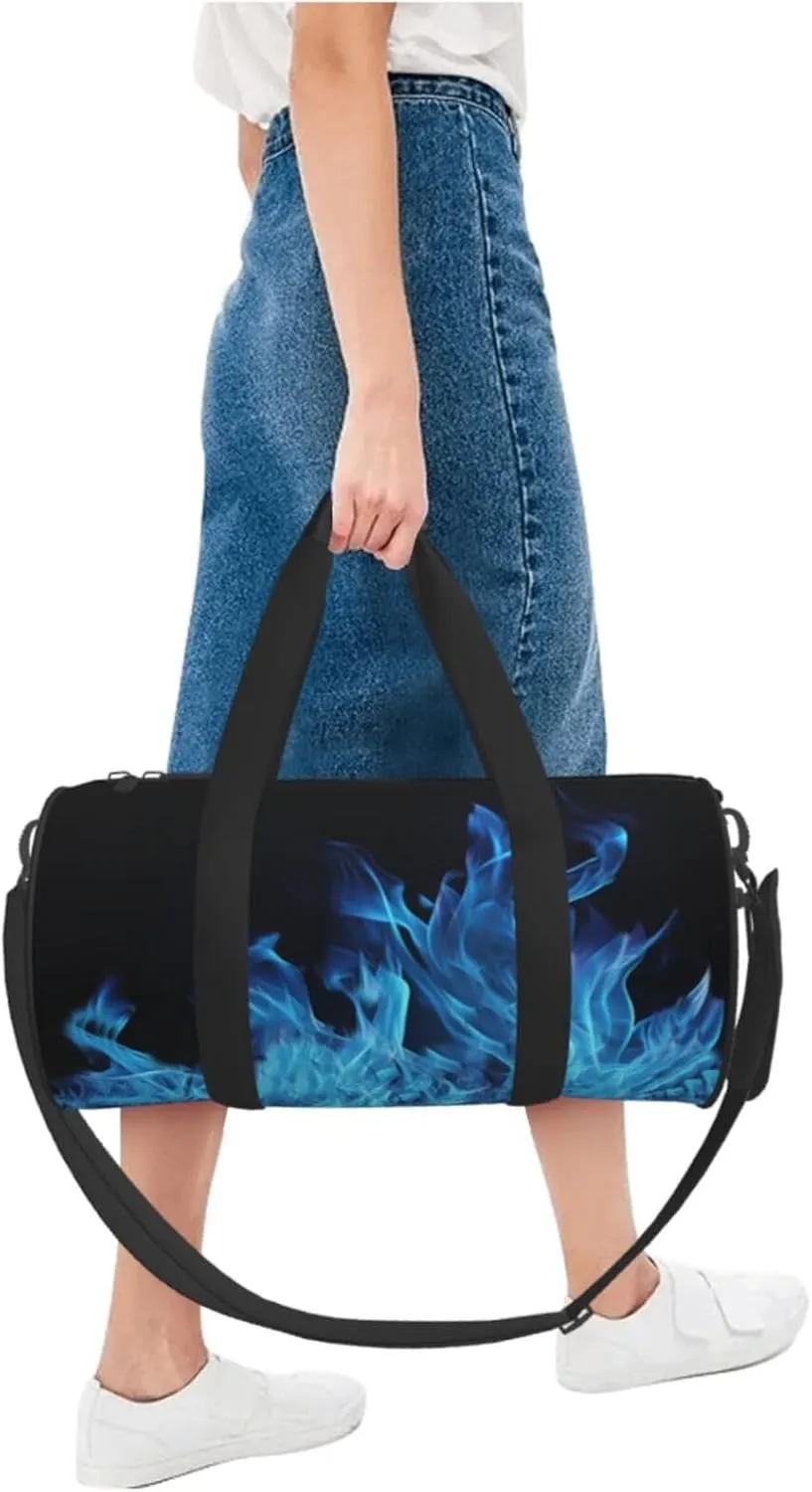 Travel Duffle Bag Weekender Bags For Men Women With Shoe Compartment Large Capacity Weekender Overnight Bag Blue Flame Carry On Tote Bags Sport Gym Bag For Travel Yoga