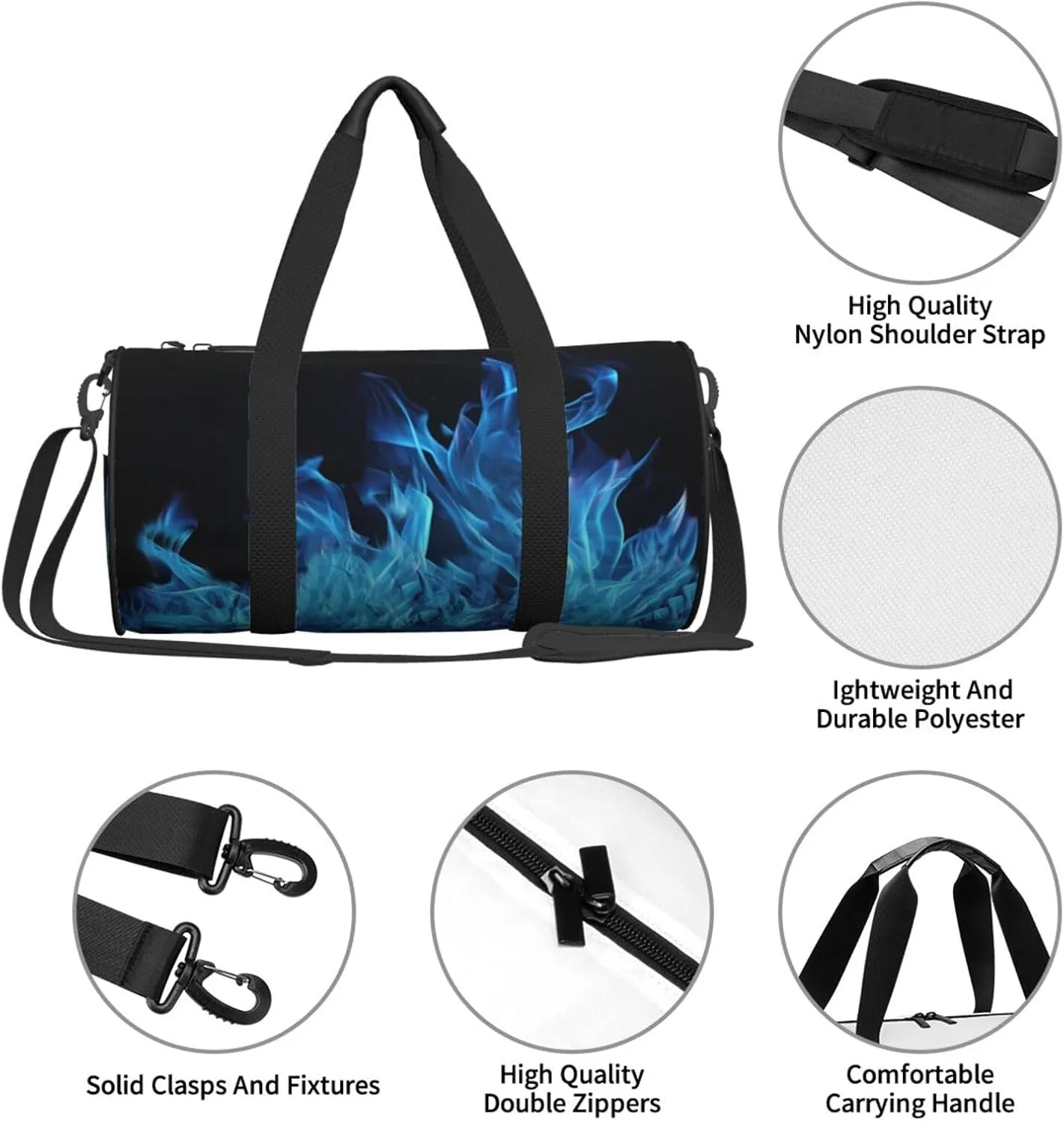 Travel Duffle Bag Weekender Bags For Men Women With Shoe Compartment Large Capacity Weekender Overnight Bag Blue Flame Carry On Tote Bags Sport Gym Bag For Travel Yoga