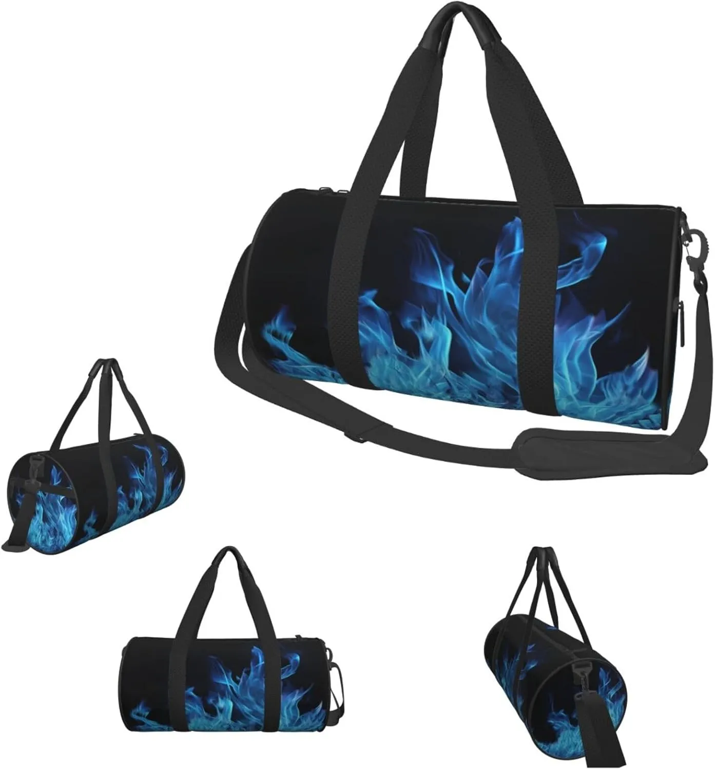 Travel Duffle Bag Weekender Bags For Men Women With Shoe Compartment Large Capacity Weekender Overnight Bag Blue Flame Carry On Tote Bags Sport Gym Bag For Travel Yoga