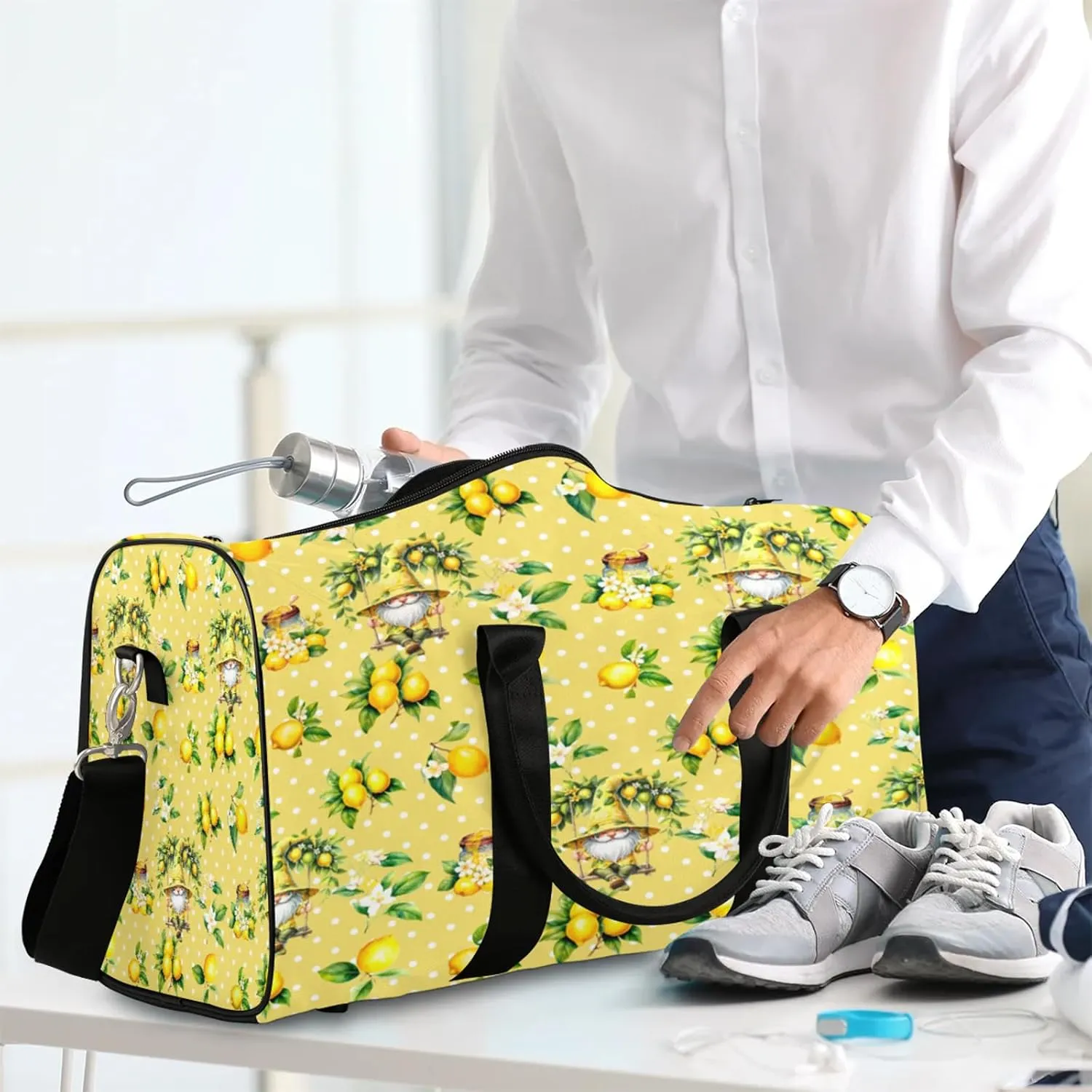 Travel Duffle Bag Yellow Dwarf Fruit Lemon Sports Gym Bags for Women Men Weekender Overnight Bags Waterproof Carry On Tote Bag Workout Bag for Dance Swimming Yoga Hospital