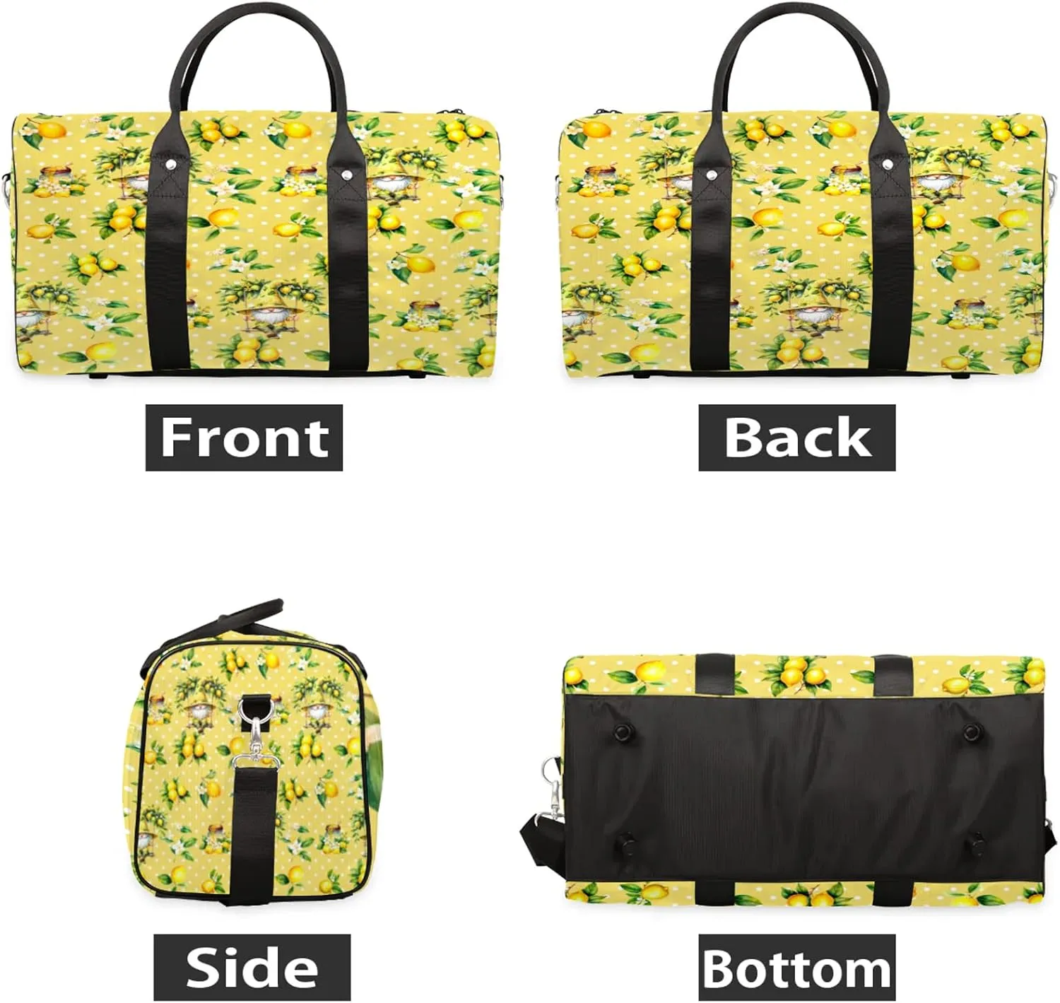 Travel Duffle Bag Yellow Dwarf Fruit Lemon Sports Gym Bags for Women Men Weekender Overnight Bags Waterproof Carry On Tote Bag Workout Bag for Dance Swimming Yoga Hospital