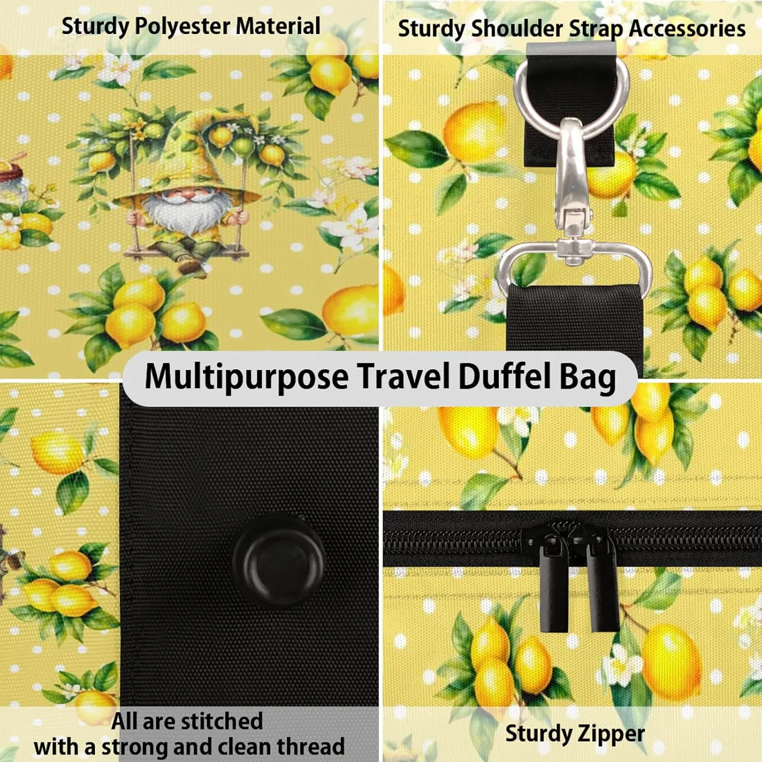 Travel Duffle Bag Yellow Dwarf Fruit Lemon Sports Gym Bags for Women Men Weekender Overnight Bags Waterproof Carry On Tote Bag Workout Bag for Dance Swimming Yoga Hospital
