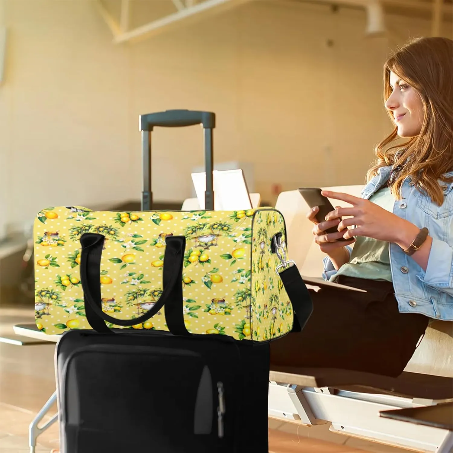 Travel Duffle Bag Yellow Dwarf Fruit Lemon Sports Gym Bags for Women Men Weekender Overnight Bags Waterproof Carry On Tote Bag Workout Bag for Dance Swimming Yoga Hospital