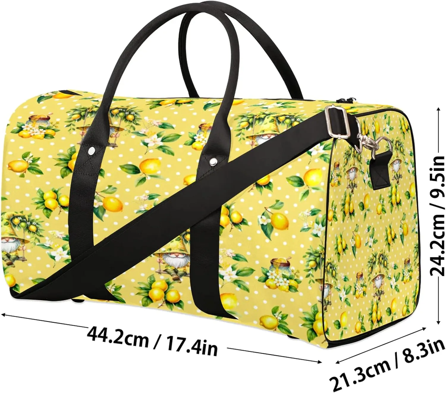 Travel Duffle Bag Yellow Dwarf Fruit Lemon Sports Gym Bags for Women Men Weekender Overnight Bags Waterproof Carry On Tote Bag Workout Bag for Dance Swimming Yoga Hospital