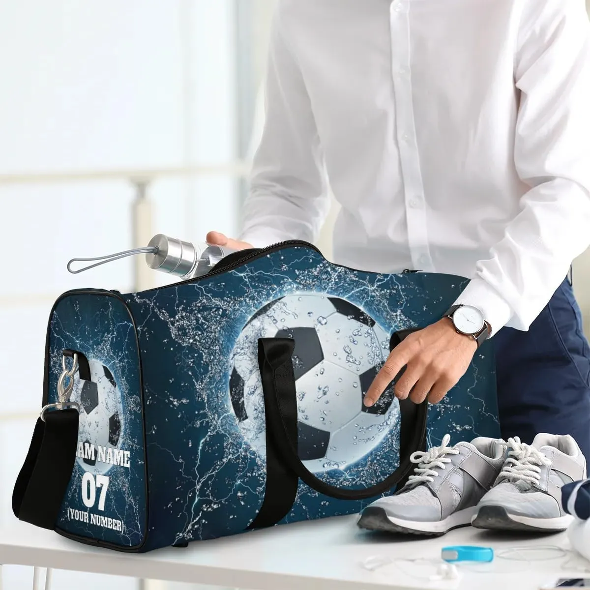 Travel Duffle Bags for Teenage Boys Men, Custom Water Soccer Sports Overnight Bags Foldable Gym Bag Personalized Weekender Sleepover Carry On Bag