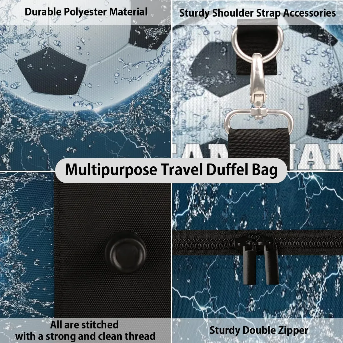 Travel Duffle Bags for Teenage Boys Men, Custom Water Soccer Sports Overnight Bags Foldable Gym Bag Personalized Weekender Sleepover Carry On Bag