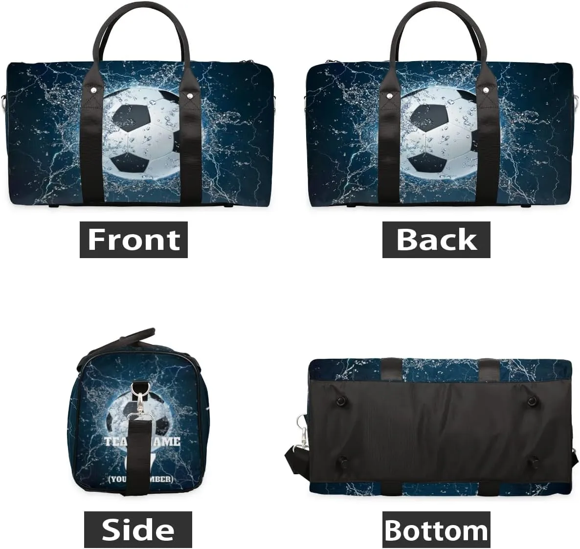 Travel Duffle Bags for Teenage Boys Men, Custom Water Soccer Sports Overnight Bags Foldable Gym Bag Personalized Weekender Sleepover Carry On Bag