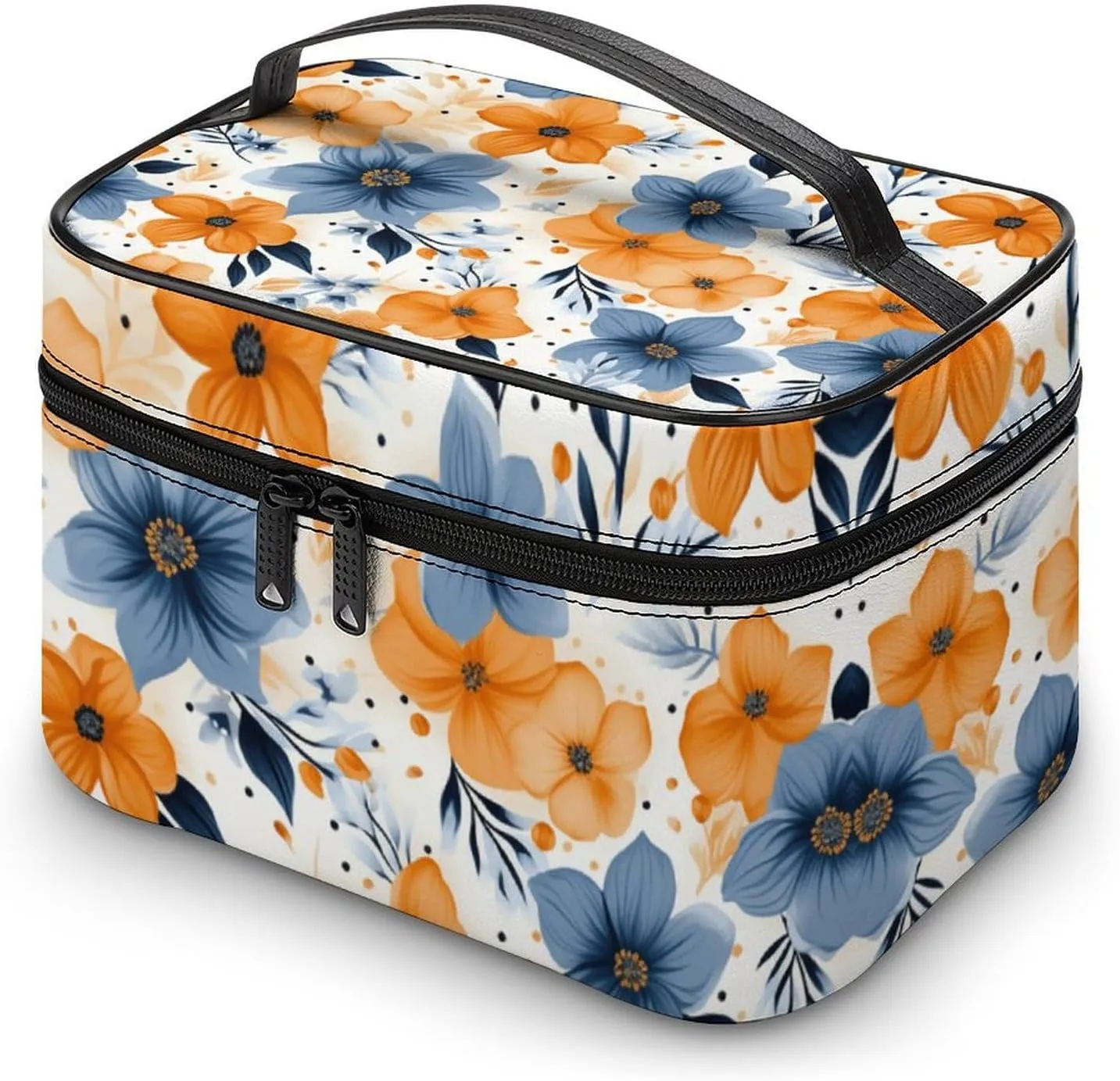 Travel Toiletry Bag for Women And Men,Blue And Orange Flowers Toiletry Organizer, Makeup Bag Travel Organizer for Shampoo,Toiletries