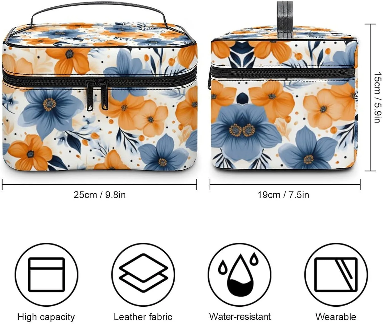 Travel Toiletry Bag for Women And Men,Blue And Orange Flowers Toiletry Organizer, Makeup Bag Travel Organizer for Shampoo,Toiletries