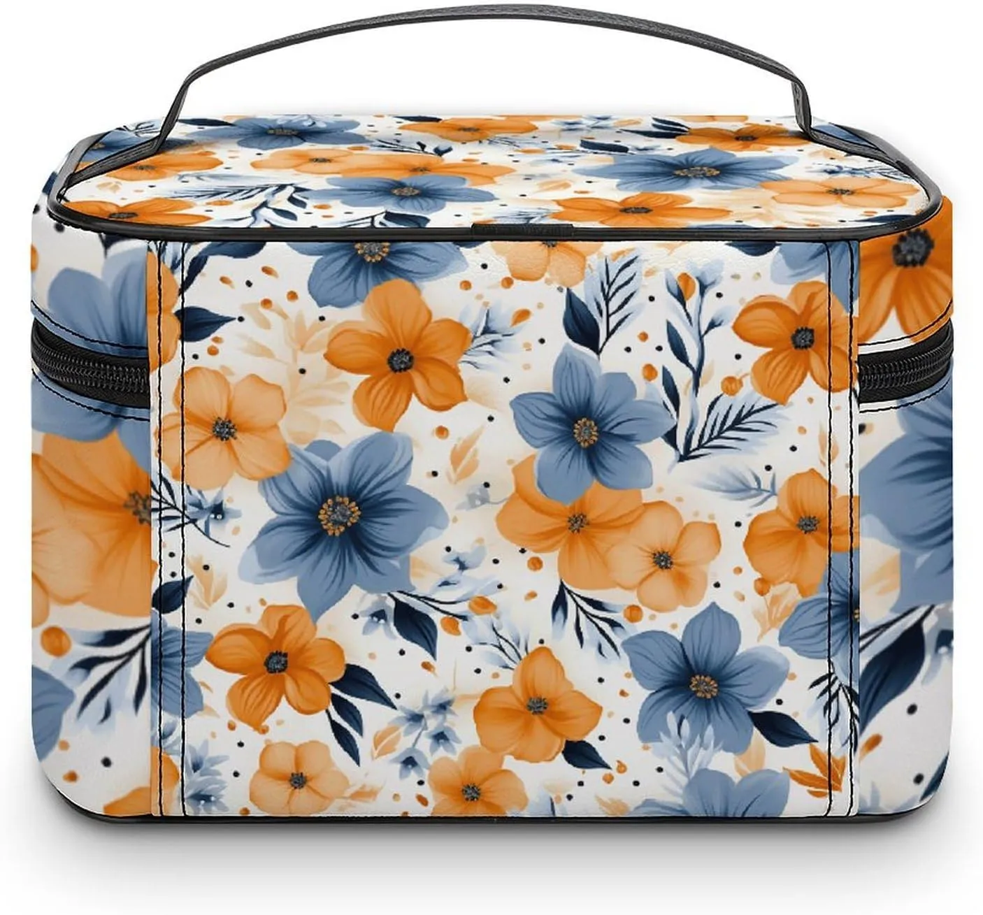 Travel Toiletry Bag for Women And Men,Blue And Orange Flowers Toiletry Organizer, Makeup Bag Travel Organizer for Shampoo,Toiletries