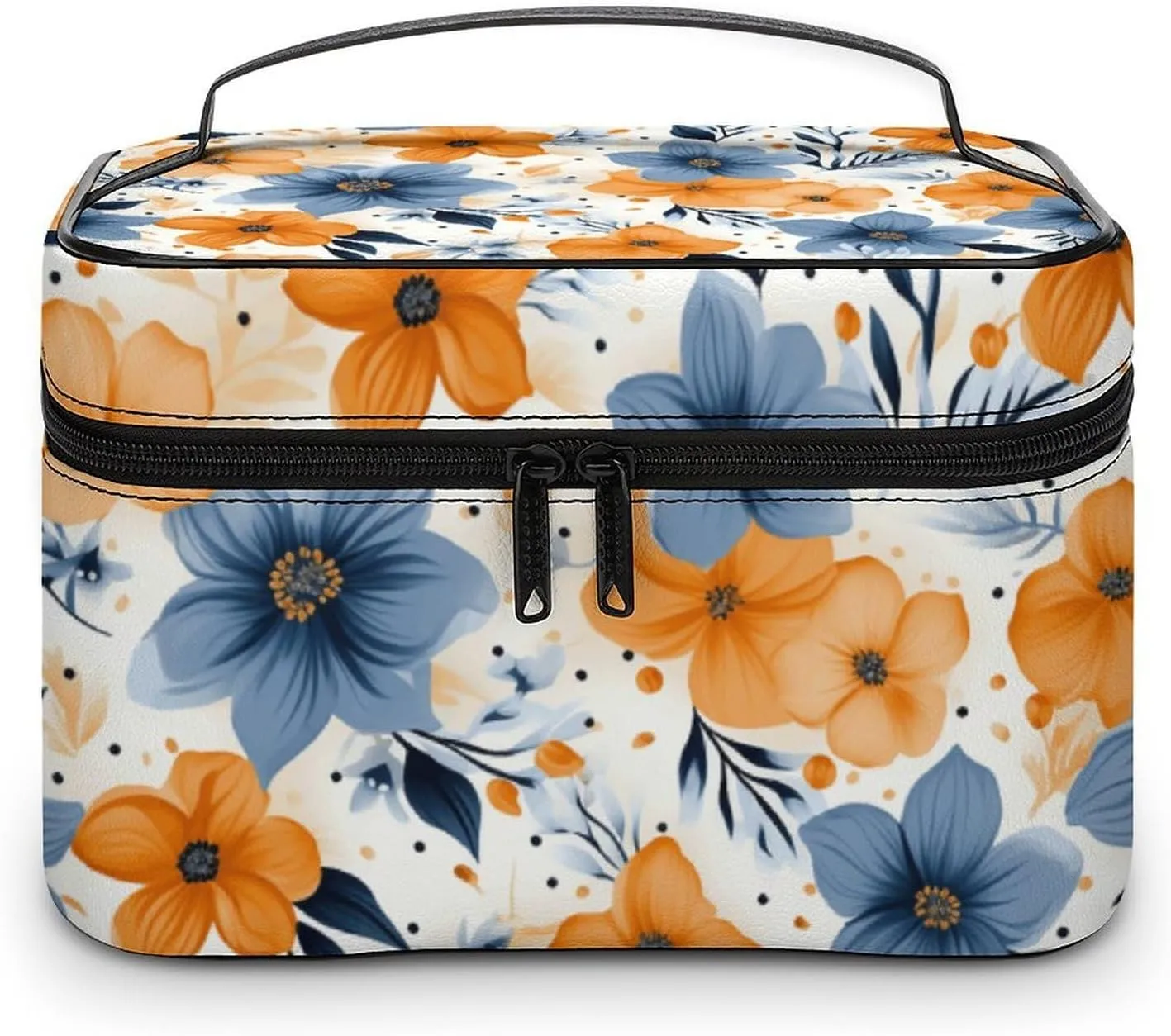 Travel Toiletry Bag for Women And Men,Blue And Orange Flowers Toiletry Organizer, Makeup Bag Travel Organizer for Shampoo,Toiletries