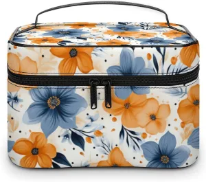 Travel Toiletry Bag for Women And Men,Blue And Orange Flowers Toiletry Organizer, Makeup Bag Travel Organizer for Shampoo,Toiletries
