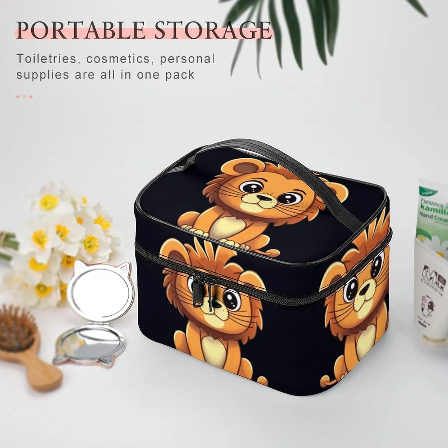 Travel Toiletry Bag for Women And Men,Cute Cartoon Lion Toiletry Organizer, Makeup Bag Travel Organizer for Shampoo,Toiletries