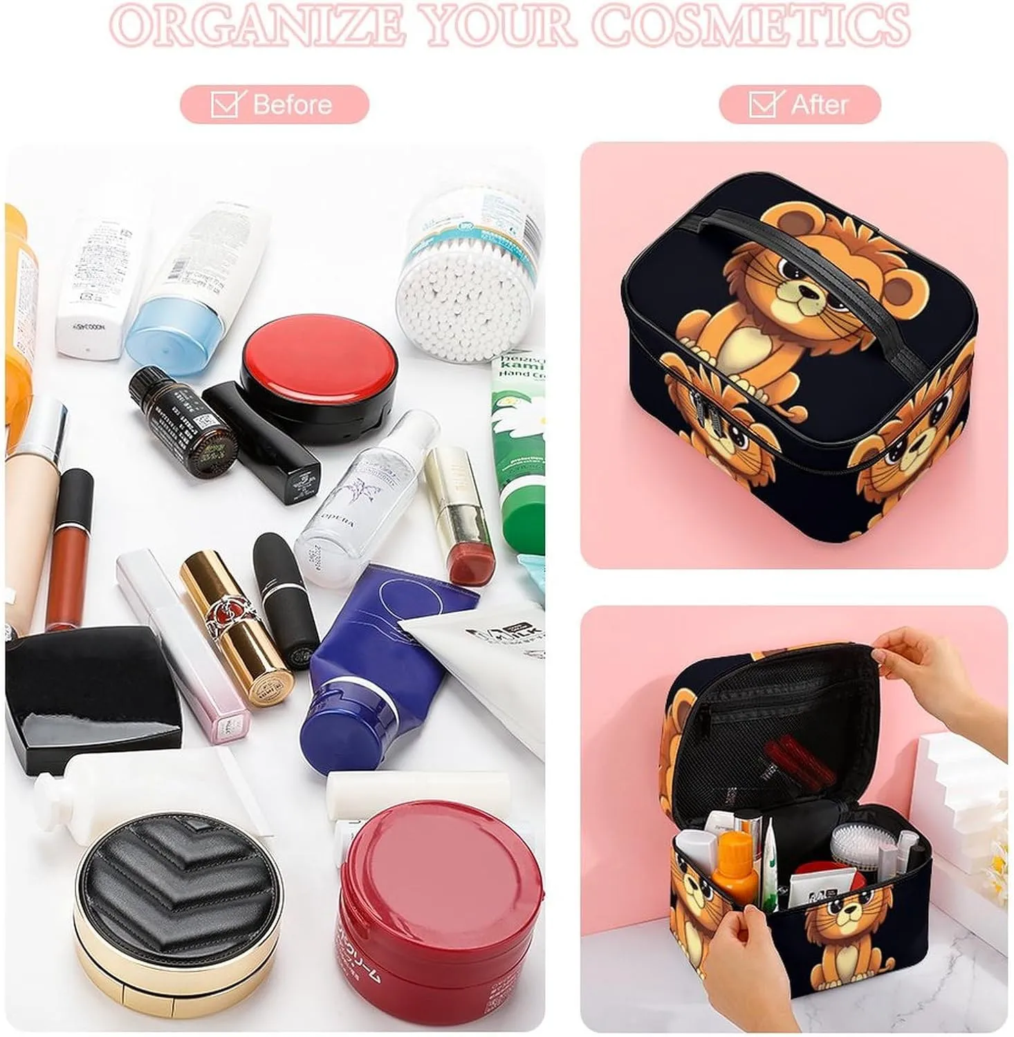 Travel Toiletry Bag for Women And Men,Cute Cartoon Lion Toiletry Organizer, Makeup Bag Travel Organizer for Shampoo,Toiletries