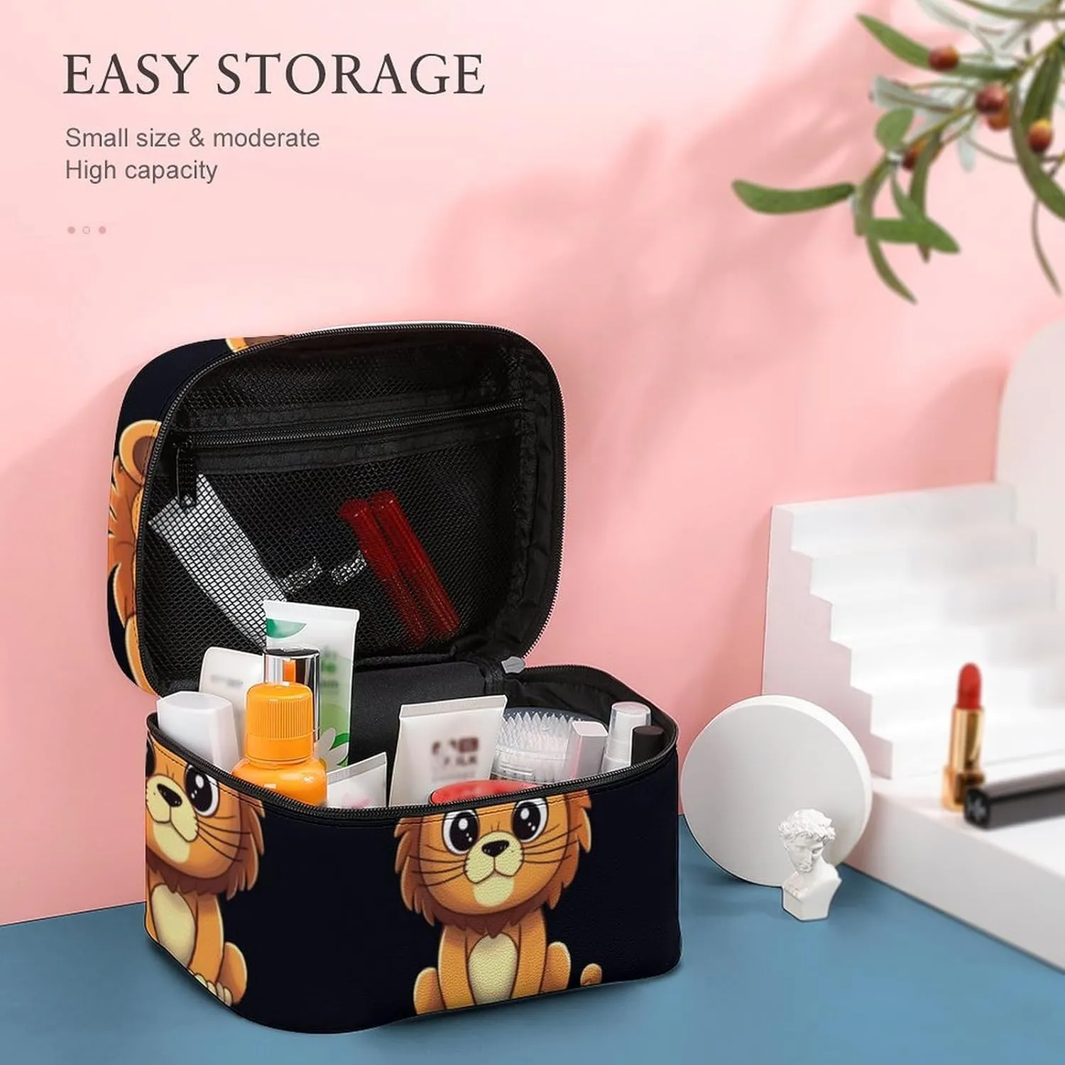 Travel Toiletry Bag for Women And Men,Cute Cartoon Lion Toiletry Organizer, Makeup Bag Travel Organizer for Shampoo,Toiletries